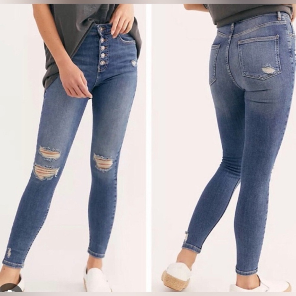 We The Free Free People Sabrina Super Skinny Distressed High Rise Denim Jeans 30